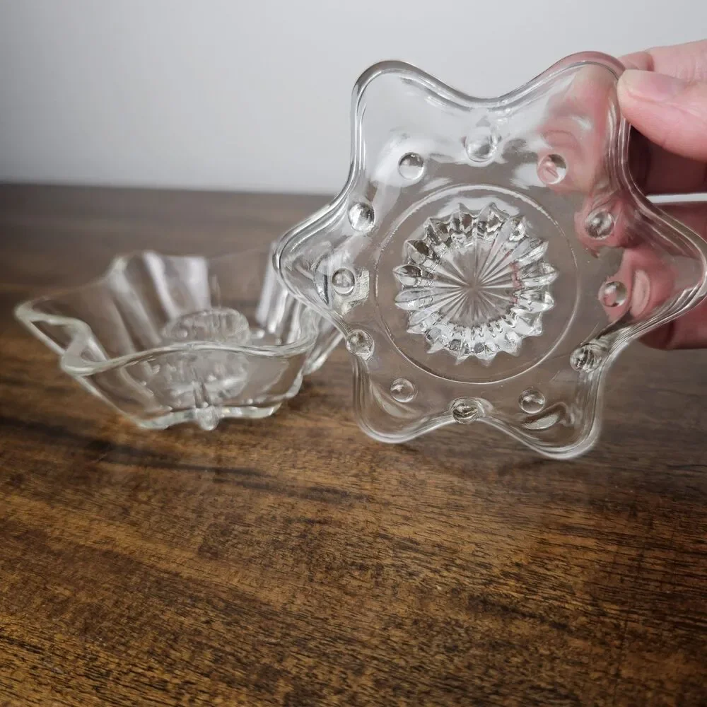 Vintage Anchor Hocking Star Candle Holders Clear Glass Celestial Set of 2